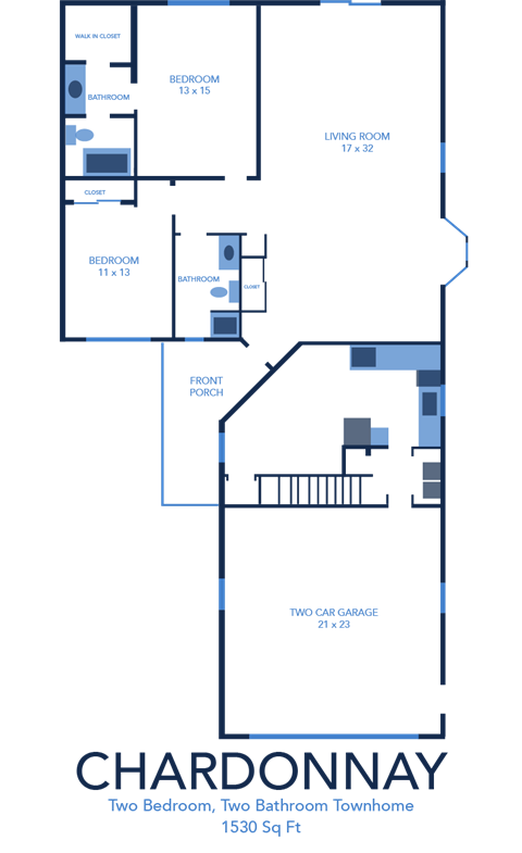 2 bed 2 bath Chardonnay Floor Plan at CenterPointe Apartments and Townhomes in Canandaigua NY
